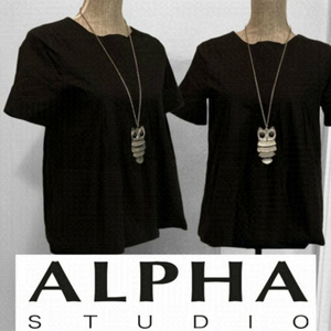 Alpha Studio Black top Flowy Relax Fit Short Sleeve Top Medium​
